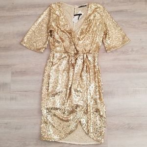 TFNC Gold Sequin Dress Size 10 (UK 14)